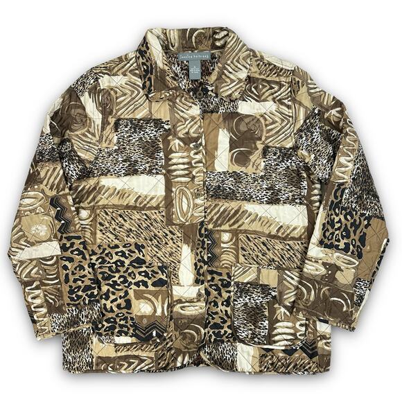 Jessica Holbrook 100% Silk Lightweight Quilted Jacket Brown Animal Print Small - Picture 3 of 5
